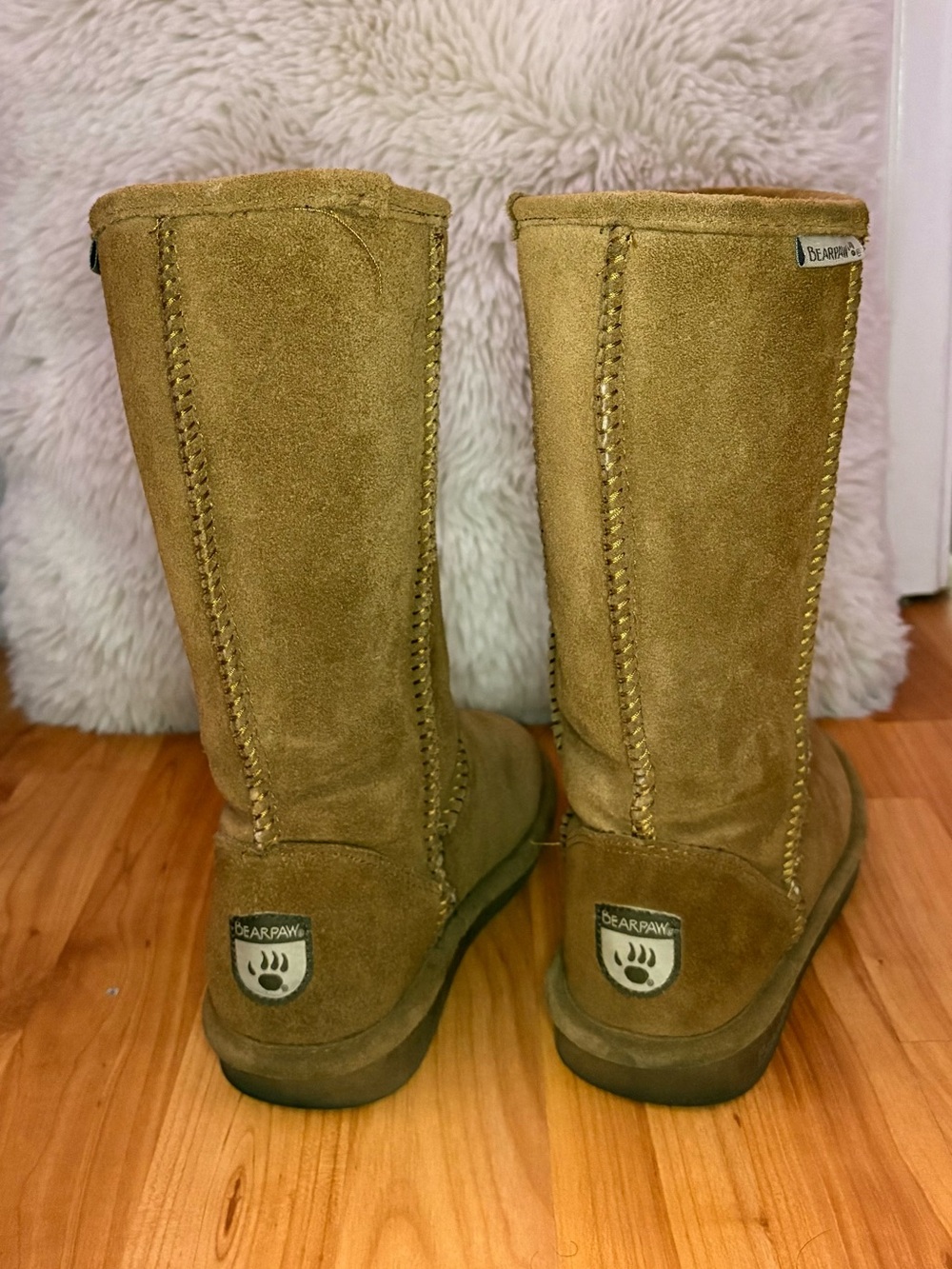 BearPaw Tall Suede Winter Boots in Chestnut Brown